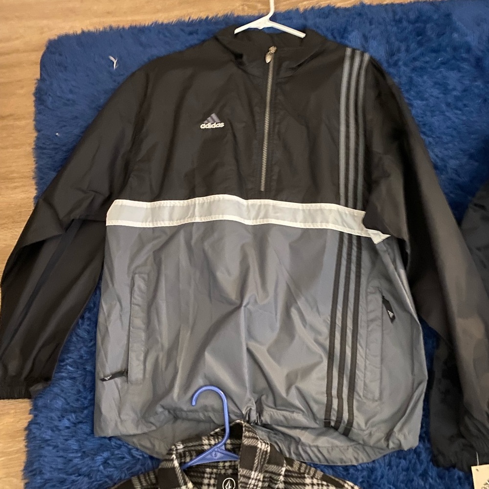 Adidas black, gray windbreaker jacket